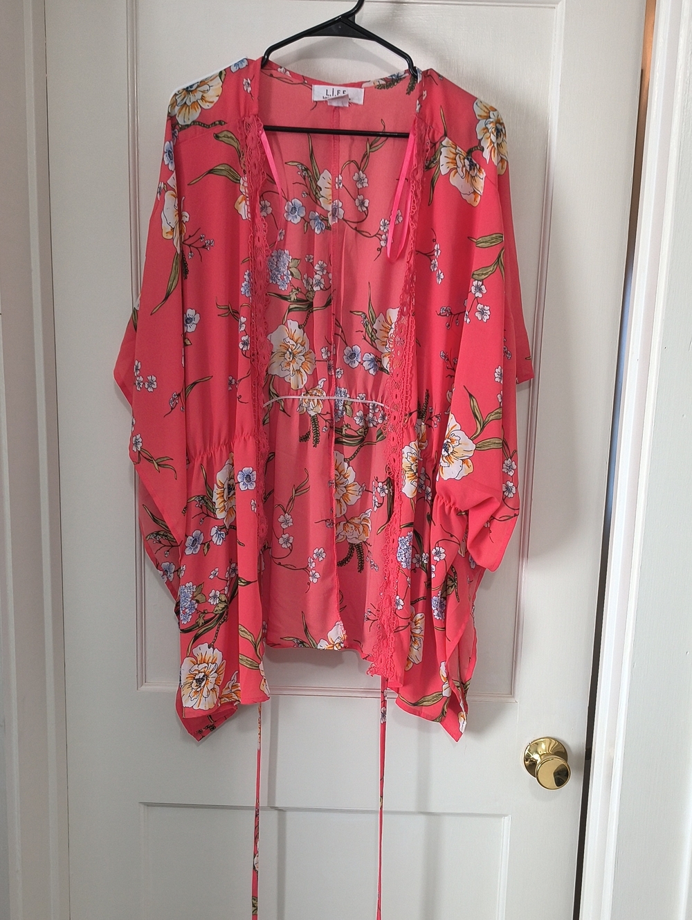 Coral Floral Open Kimono